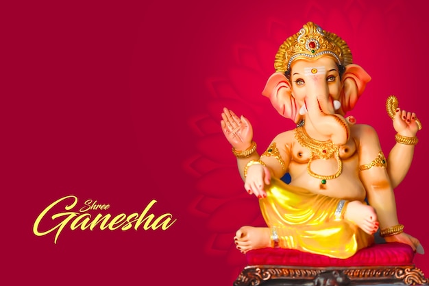 Happy Ganesh Chaturthi Greeting Card design with lord ganesha idol