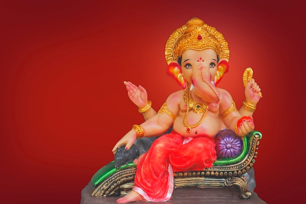 Happy Ganesh Chaturthi Greeting Card design with lord ganesha idol