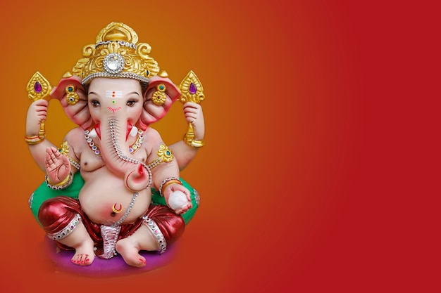 Happy Ganesh Chaturthi Greeting Card design with lord ganesha sclupture