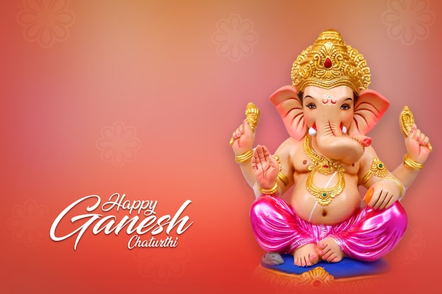 Happy Ganesh Chaturthi Greeting Card design with lord ganesha sclupture