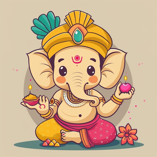 Photo happy ganesh chaturthi with lovely ganesha illustration of cute little ganesha happy ganesh chaturthi text