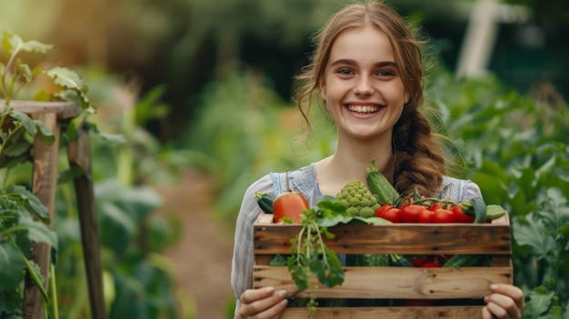 Photo a happy gardener with fresh produce