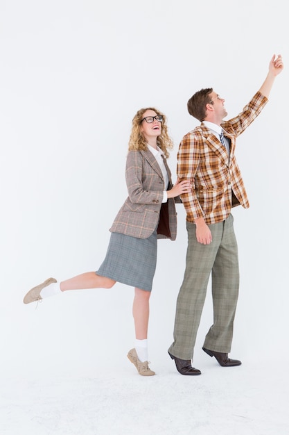 Happy geeky hipster couple 