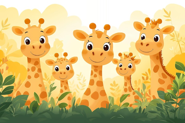 Photo happy giraffe family in the jungle