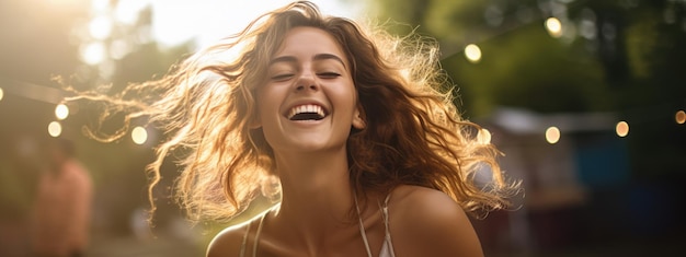 Happy girl dancing at an outdoor party