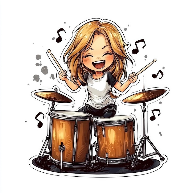 Happy Girl Drummer Playing