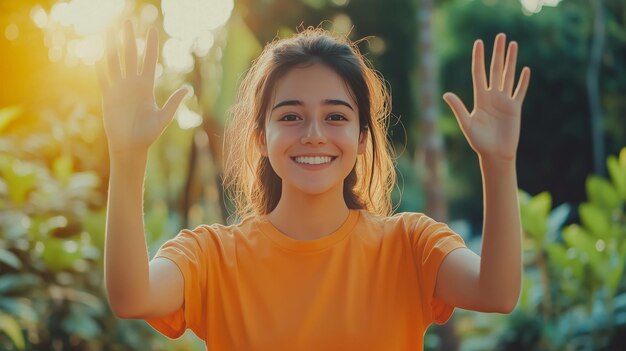 Photo a happy girl enjoying nature in bright sunlight