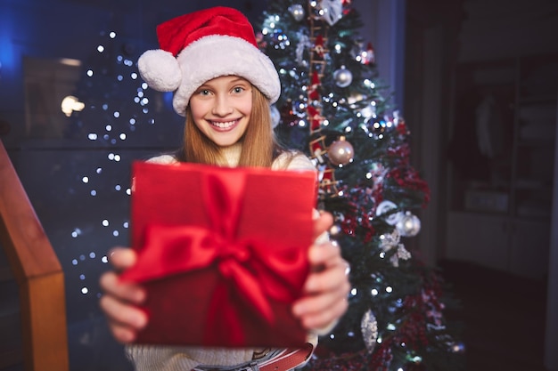 Happy girl getting desired gift on Boxing Day