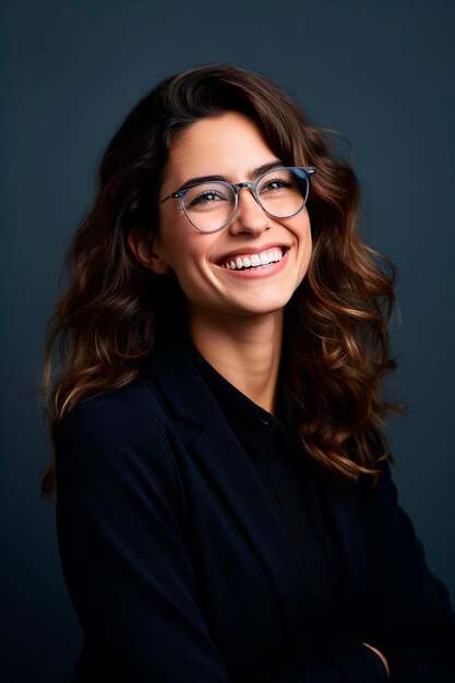 happy girl in glasses on different backgrounds business AI