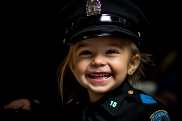 Happy girl in Police Officer costume with Generative AI