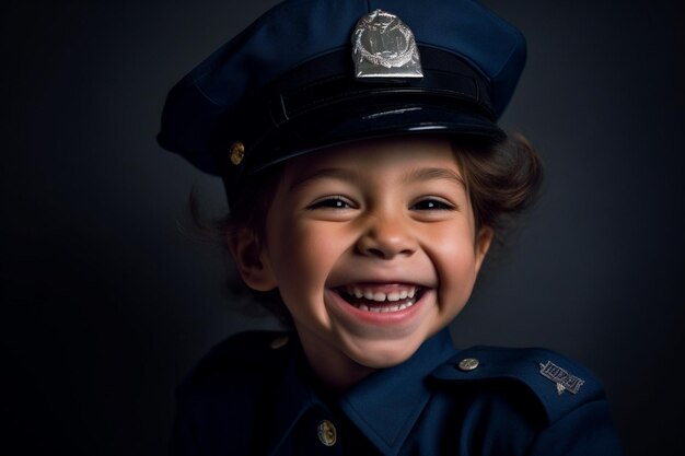 Happy girl in Police Officer costume with Generative AI