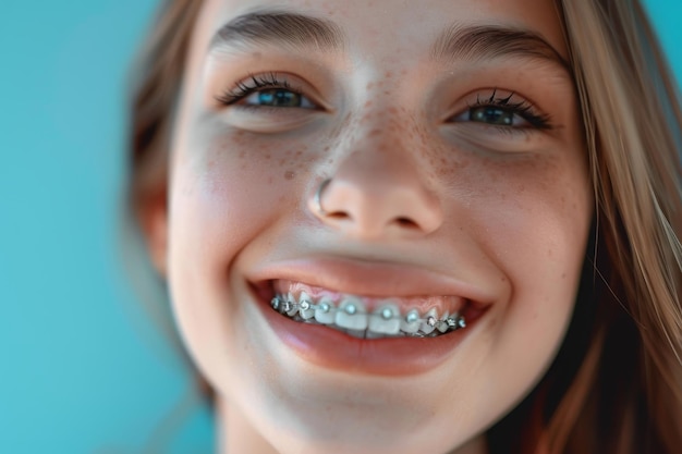 Happy girl with braces cheerful expression