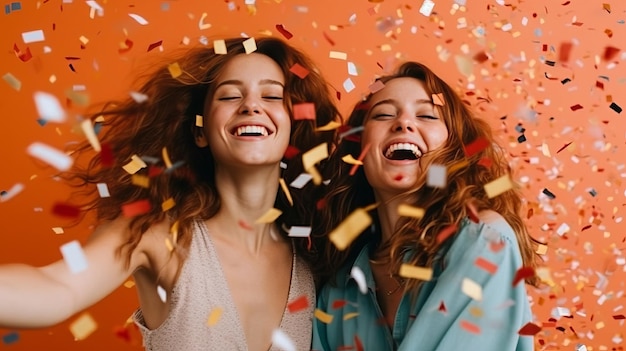 Happy girls with confetti Illustration AI GenerativexA