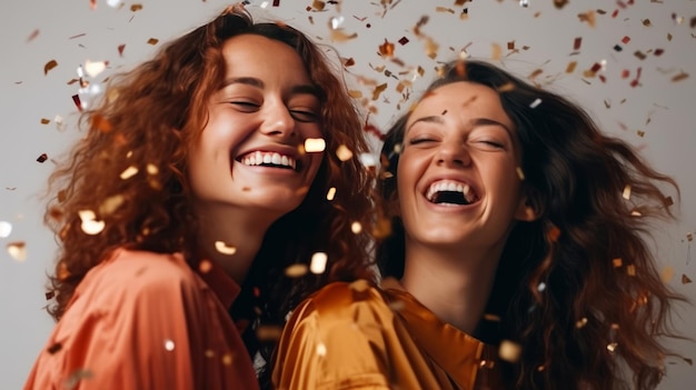 Happy girls with confetti Illustration AI GenerativexA