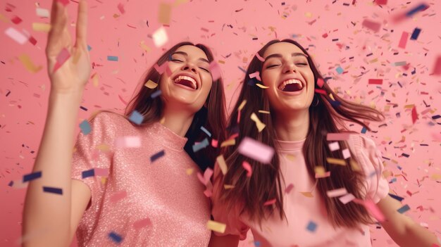 Happy girls with confetti Illustration AI GenerativexA