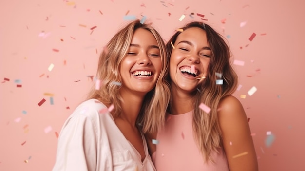 Happy girls with confetti Illustration AI GenerativexA