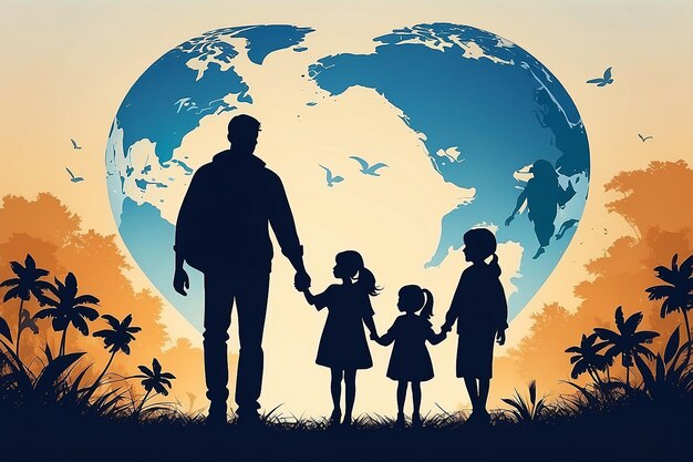 Happy global day of parents poster background with happy family silhouette