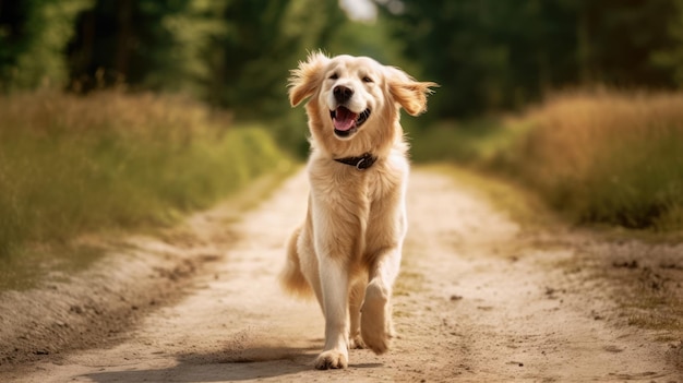 A happy golden retriever wagging its tail AI generated