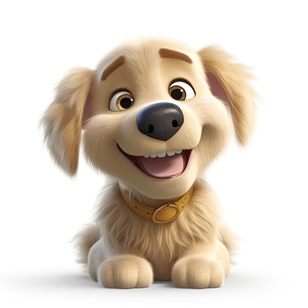 Happy Golden Retriever with Adorable Smile in Pixar Style