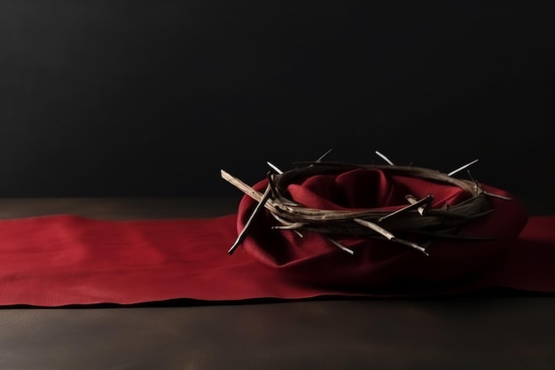 Photo happy good friday celebration concept with crown of thorns bible christian cross and copy space