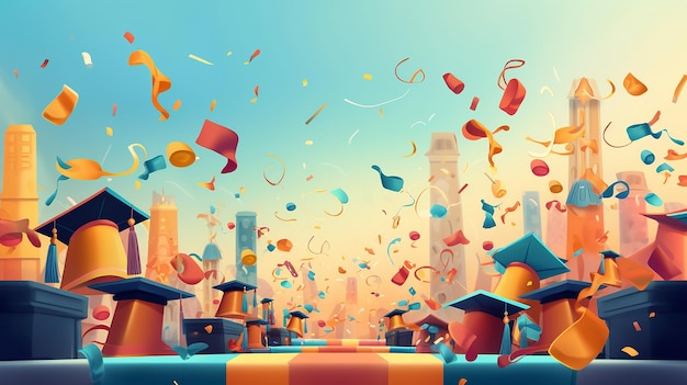 Happy graduation greeting background illustration Generative AI