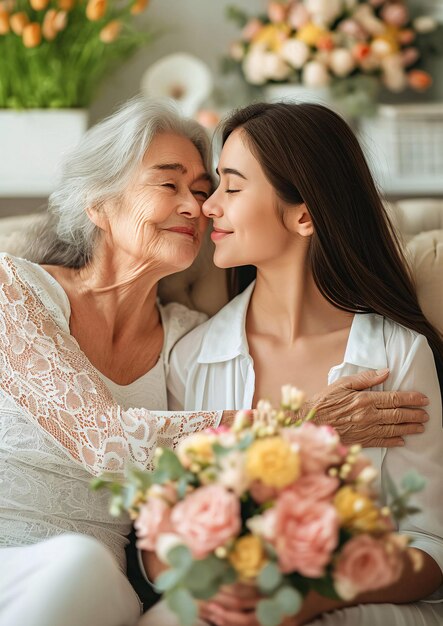 Happy grandmother and Granddaughter celebrating mothers day