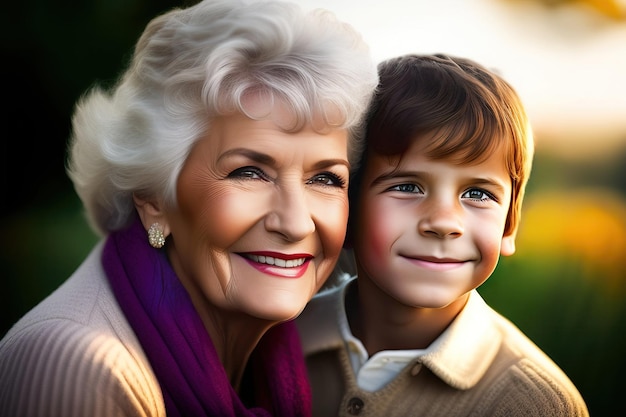 Happy grandmother with a boy child