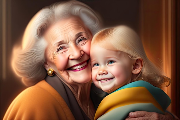 Happy grandmother with a girl child