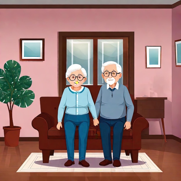 happy grandparents couple sitting on sofa in the room vector illustration designillustration of happ