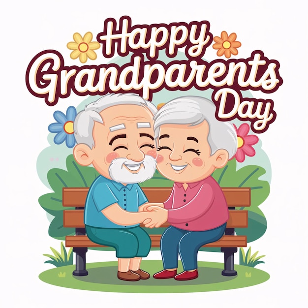 Happy grandparents day cute older couple illustration