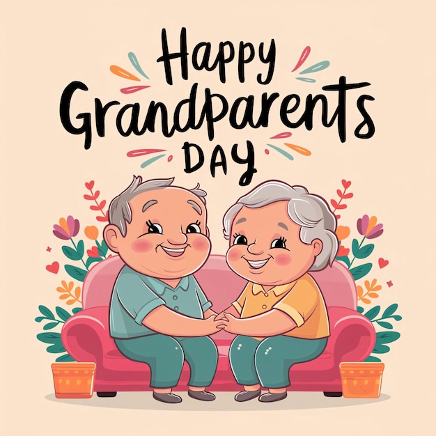 Happy grandparents day cute older couple illustration