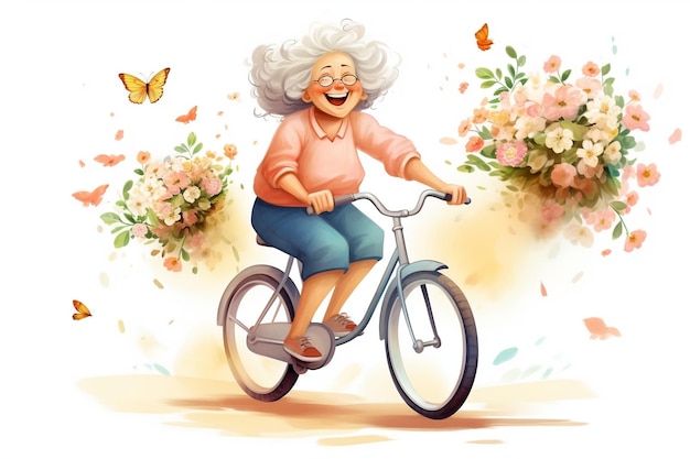 Happy Granny Riding a Bicycle Generative AI