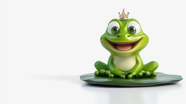 Photo happy green frog prince sitting on lily pad