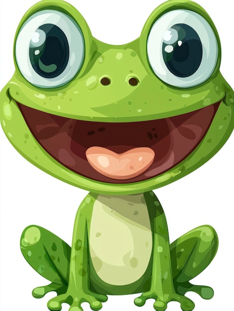 Photo happy green frog with big eyes