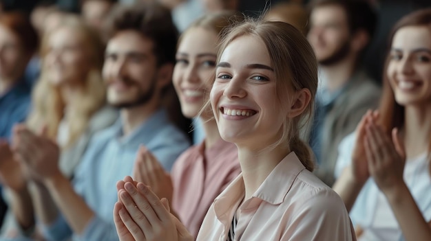 A happy group of businesspeople attending a session Generative Ai