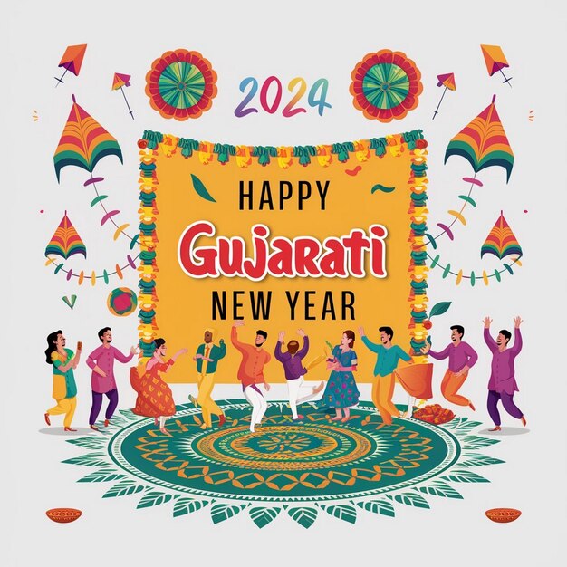 Happy Gujarati New Year Design Illustration