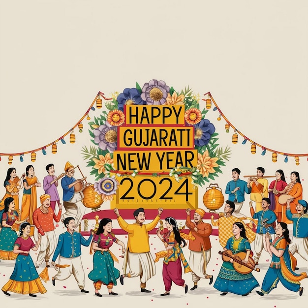 Photo happy gujarati new year design illustration