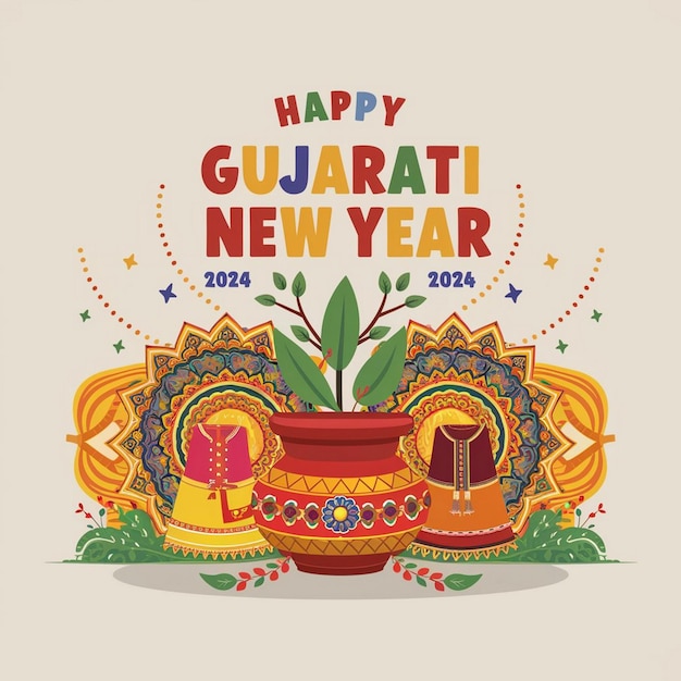 Happy Gujarati New Year Design Illustration