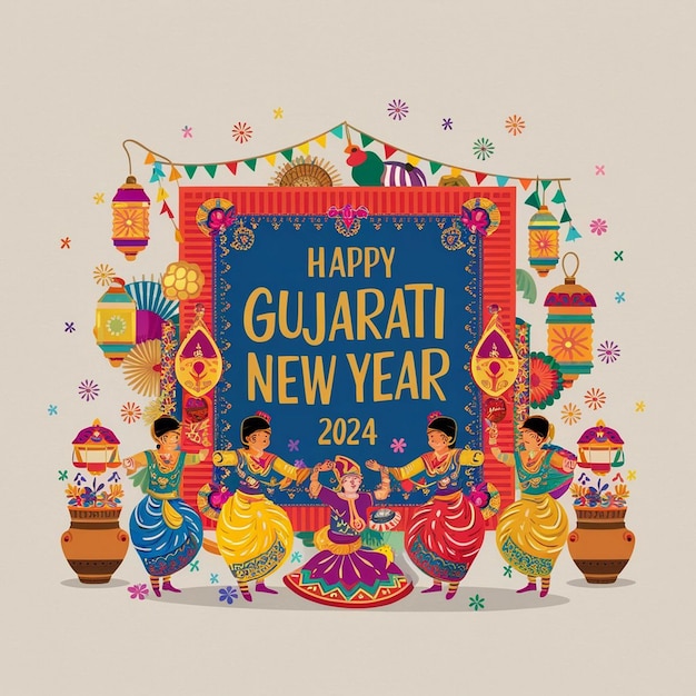 Happy Gujarati New Year Design Illustration