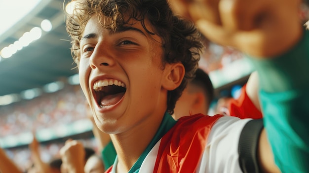 Photo happy guy shouting at soccer event with excitement jaw dropped aig41