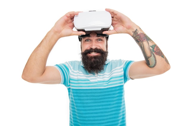 Happy guy in vr glasses on background photo of guy in vr glasses guy in vr glasses