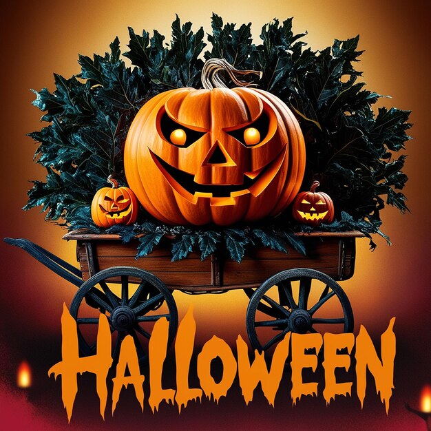 Happy Halloween background design Halloween trick or treat text with scary pumpkin witch