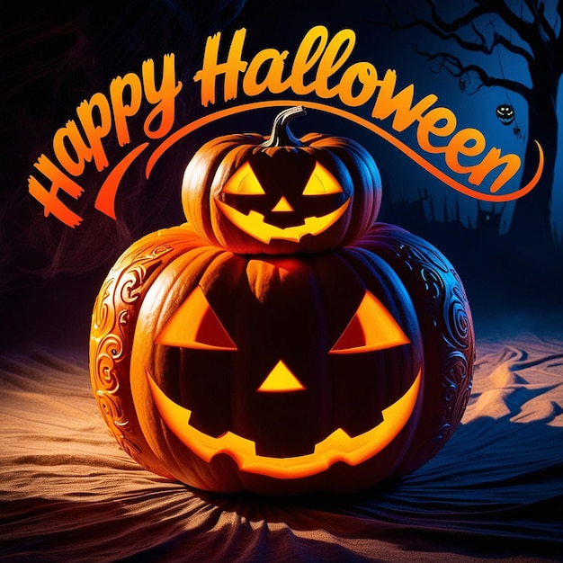 Happy Halloween background design Halloween trick or treat text with scary pumpkin witch