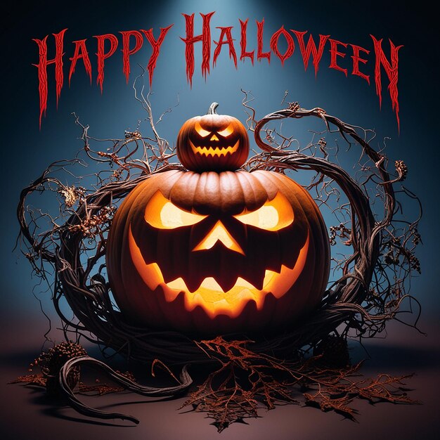 Happy Halloween background design Halloween trick or treat text with scary pumpkin witch