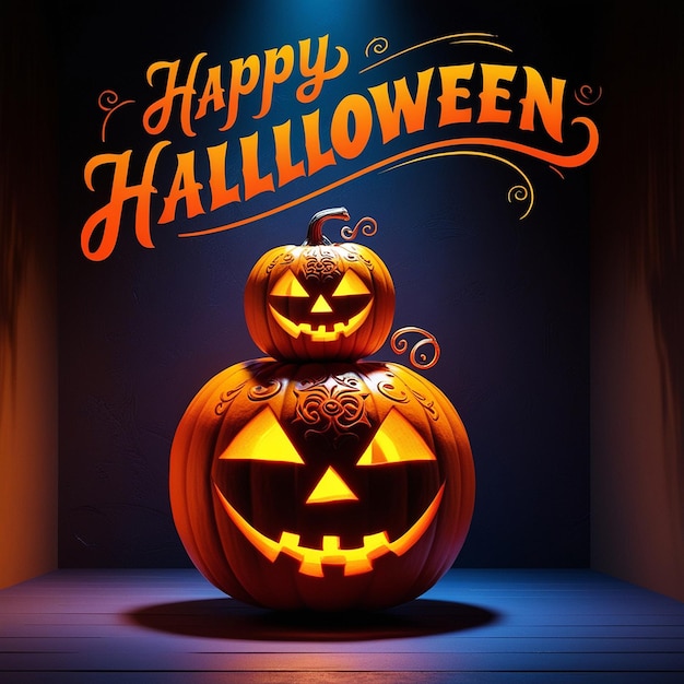 Happy Halloween background design Halloween trick or treat text with scary pumpkin witch