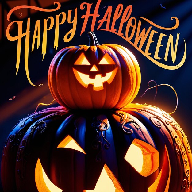 Happy Halloween background design Halloween trick or treat text with scary pumpkin witch