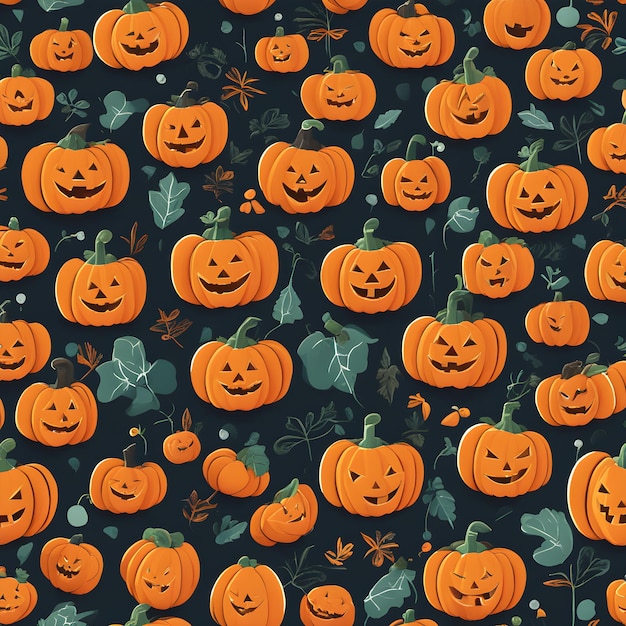 Happy Halloween background with ghosts and pumpkins Group illustration AI generated