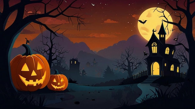 Happy halloween banner card design layoutScaryspooky background with pumpkinHelloween poster