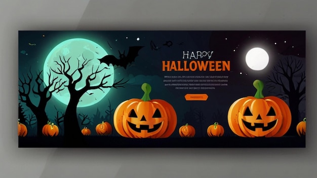 Happy halloween banner card design layoutScaryspooky background with pumpkinHelloween poster