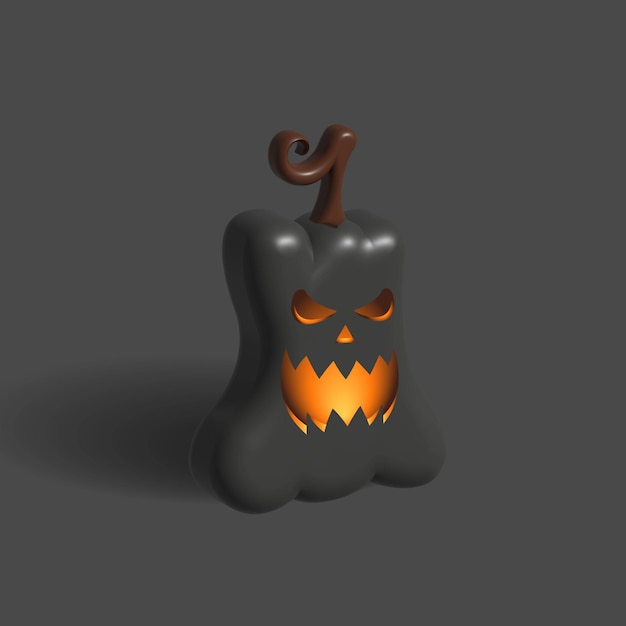 Happy Halloween banner. Festive background with realistic 3d black pumpkin with cut scary smile